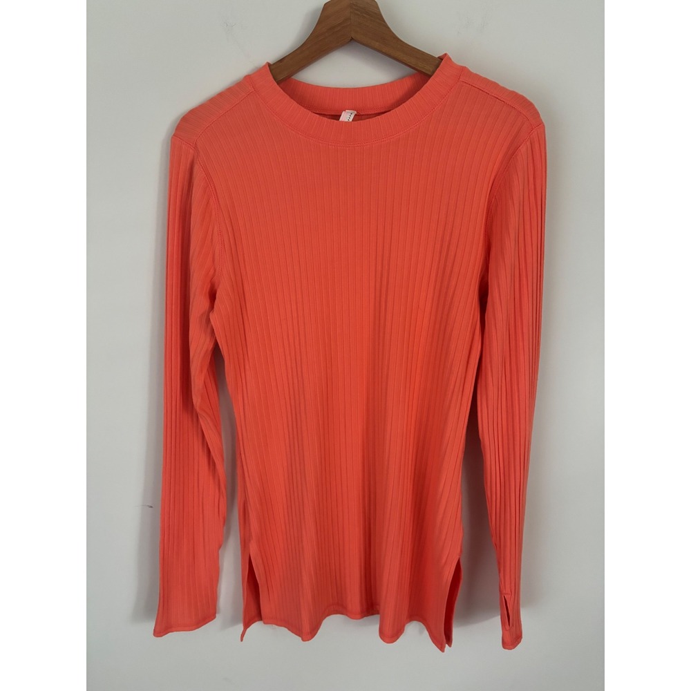 FP Movement Free People Ribbed Long Sleeve Top Coral Orange Thumbhole Large